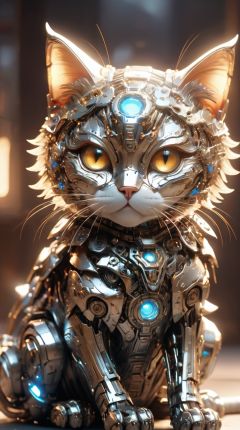 1 only use metal to make cute cats,cyborg,(intricate details),hdr,(intricate details, hyperdetailed:1.2),cinematic shot,((Masterpiece, high quality, best quality, official art, beauty and aesthetics,detailed face,detailed eyes)),