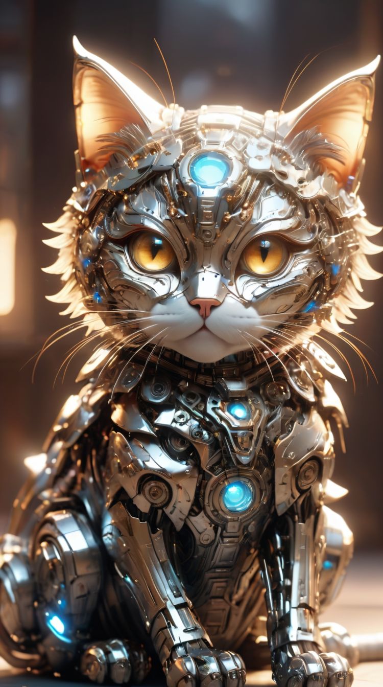 1 only use metal to make cute cats,cyborg,(intricate details),hdr,(intricate details, hyperdetailed:1.2),cinematic shot,((Masterpiece, high quality, best quality, official art, beauty and aesthetics,detailed face,detailed eyes)),