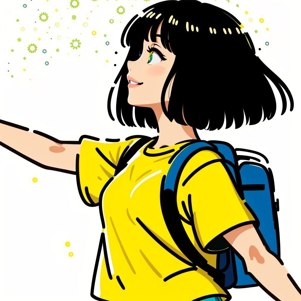 <lora:chahua_20230605230944:1>,best quality,masterpiece,shirt,black hair,short sleeves,yellow shirt,shorts,skirt,profile,shoes,smile,white background,backpack,simple background,