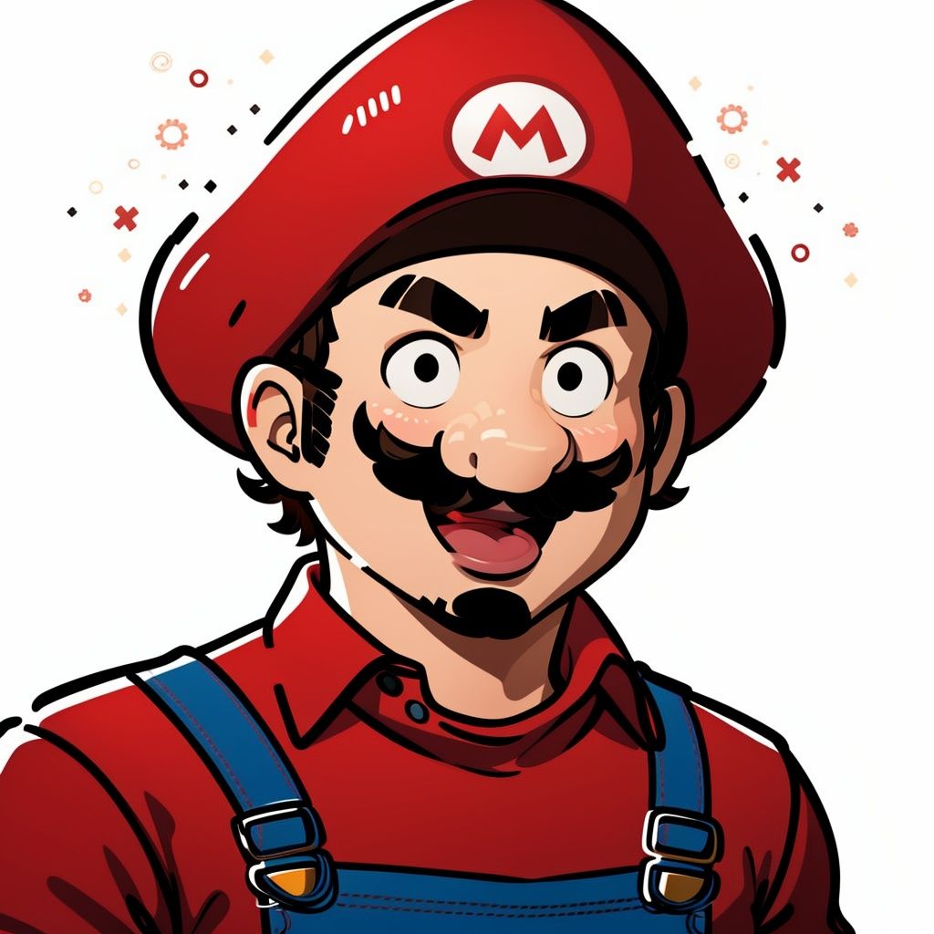 <lora:chahua_20230605230944:1>,1boy,hat,solo,male focus,red headwear,open mouth,smile,mario,facial hair,mustache,shirt,white background,simple background,overalls,red shirt,:d,solid oval eyes,brown hair,