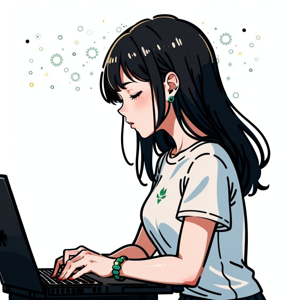 <lora:chahua_20230605230944:1>,bp_ch,1girl,solo,black hair,closed eyes,plant,shirt,computer,long hair,blush,laptop,earrings,jewelry,upper body,white shirt,leaf,profile,short sleeves,hand up,sitting,white background,