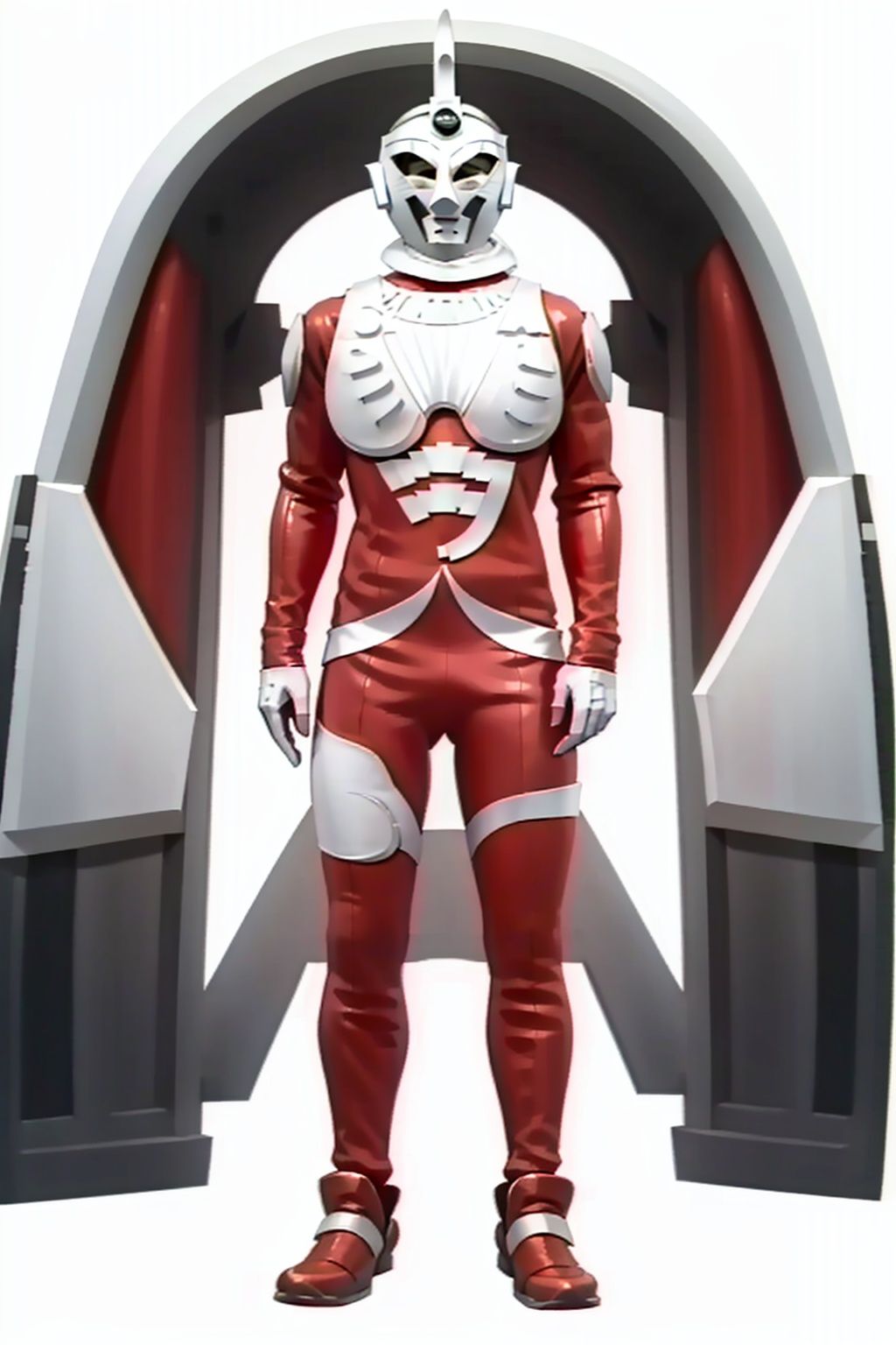 (masterpiece:1.3), (the best quality:1.2), (super fine illustrations:1.2), (Masterpiece), high quality, high detail,((white background:1.2)), looking at viewer, (SOLO:1.4),outline,,simple background,glowing, armor,helmet,red footwear,red tight-fitting,silver pattern on body,bodysuit,gem,plugsuit,mask,cover,logo,boots,gloves,red legwear,red gloves,red bodysuit,leather suit,ultraman,latex