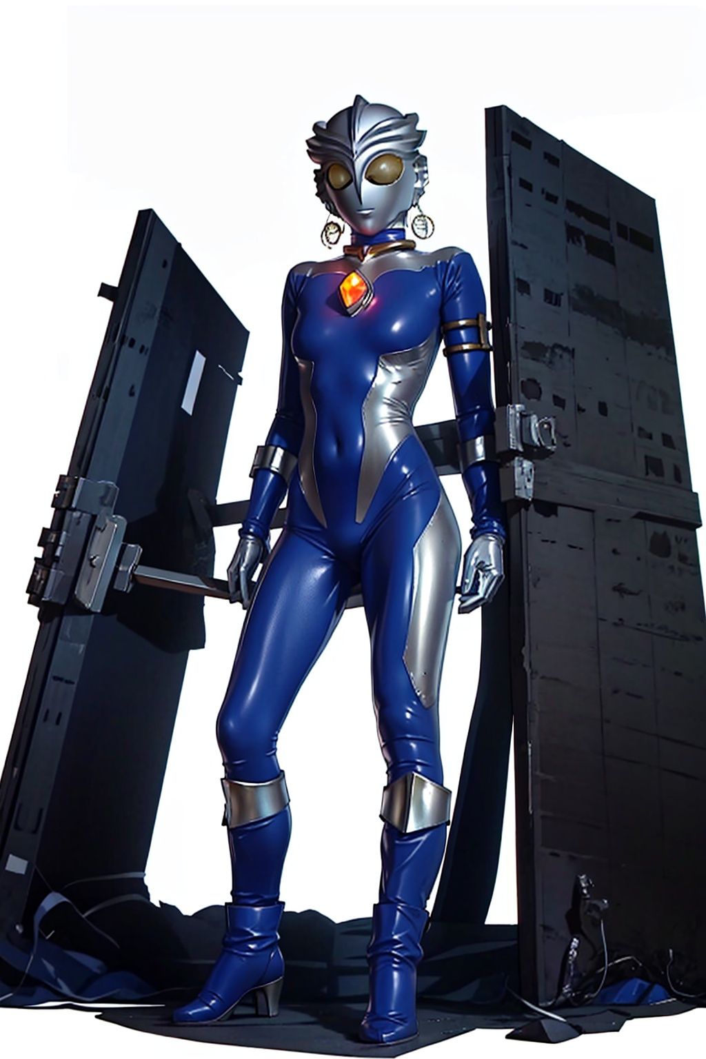  (masterpiece:1.3), (the best quality:1.2), (super fine illustrations:1.2), (Masterpiece), high quality, high detail,((white background:1.2)), looking at viewer, (SOLO:1.4),outline,,simple background,breasts, earrings,jewelry,glowing, armor,helmet,blue footwear,blue tight-fitting,silver pattern on body,bodysuit,gem,plugsuit,mask,cover,logo,boots,gloves,blue legwear,blue gloves,blue bodysuit,leather suit,latex