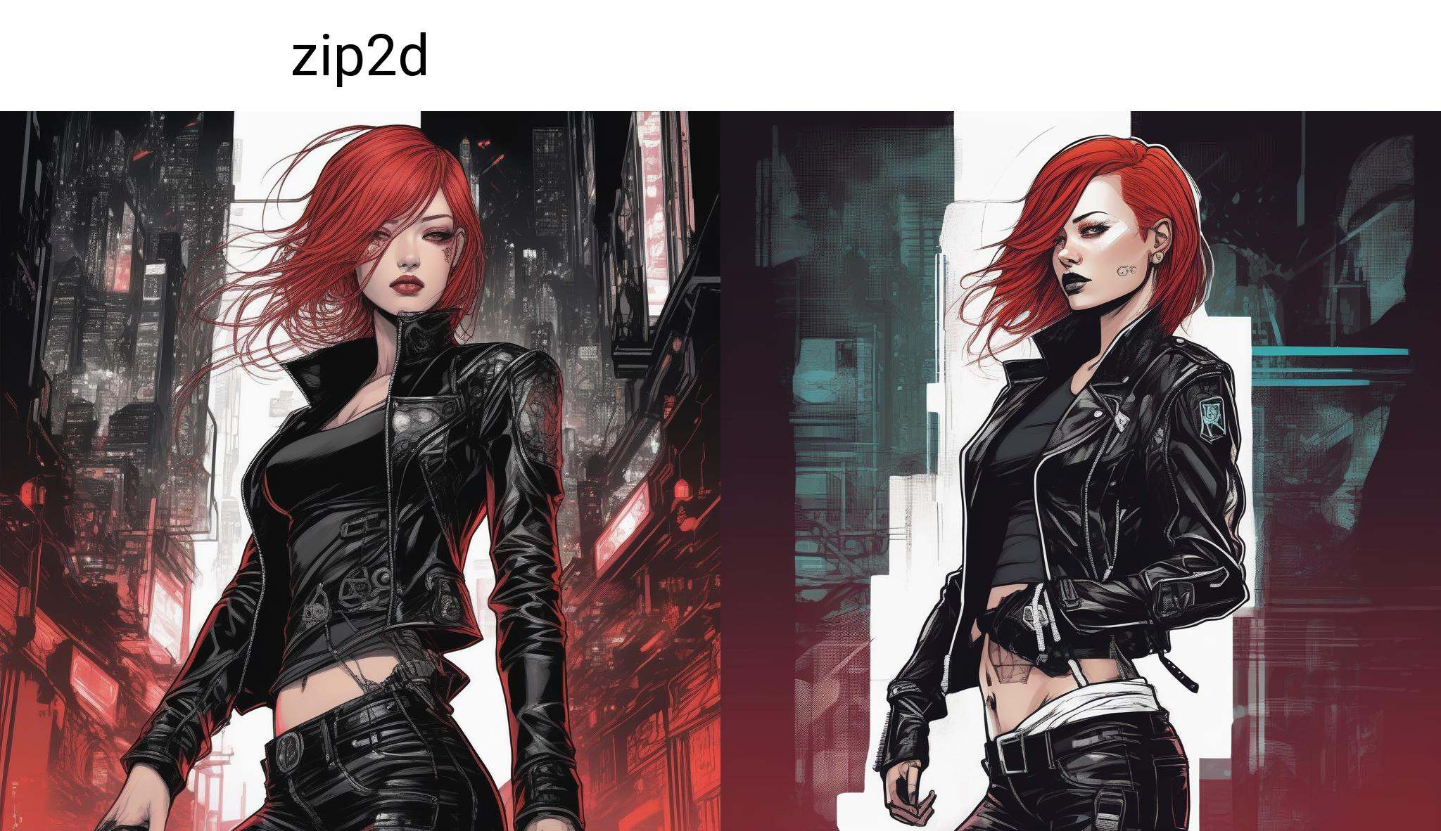 zip2d,  drawing,  illustration of beautiful woman wearing black leather jacket and white midriff on Tensor.Art