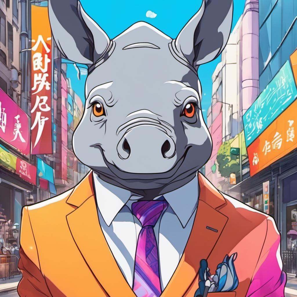 a rhino dressed suit and tie headshot,  in the street,  sk_anime on Tensor.Art