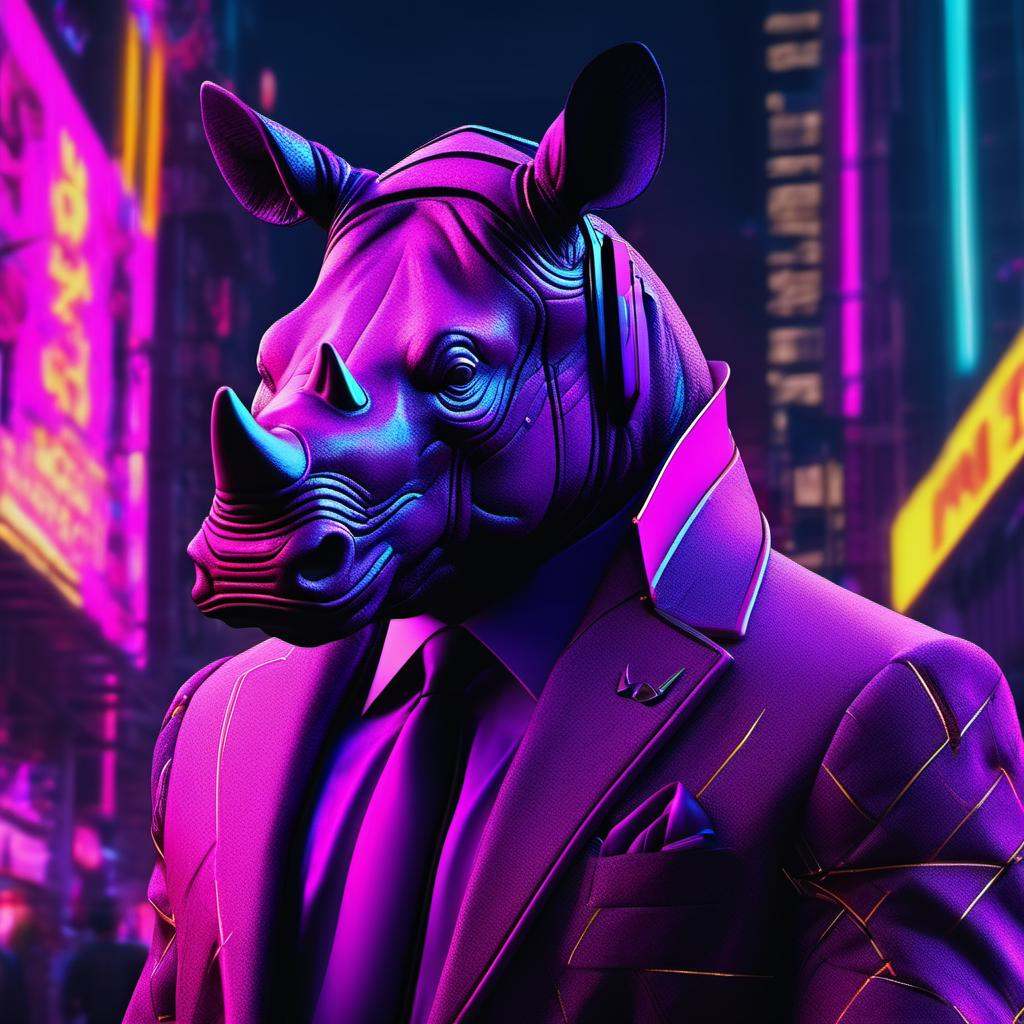 a rhino dressed suit and tie ,  headshot,  in the street on Tensor.Art