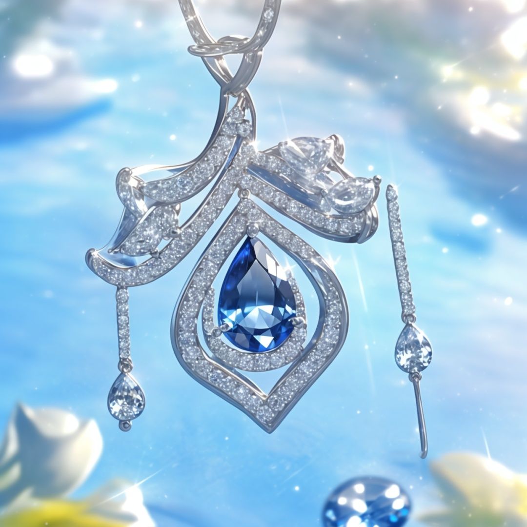  Best quality, 8k, cg,Pendant,sapphire,Shiny
