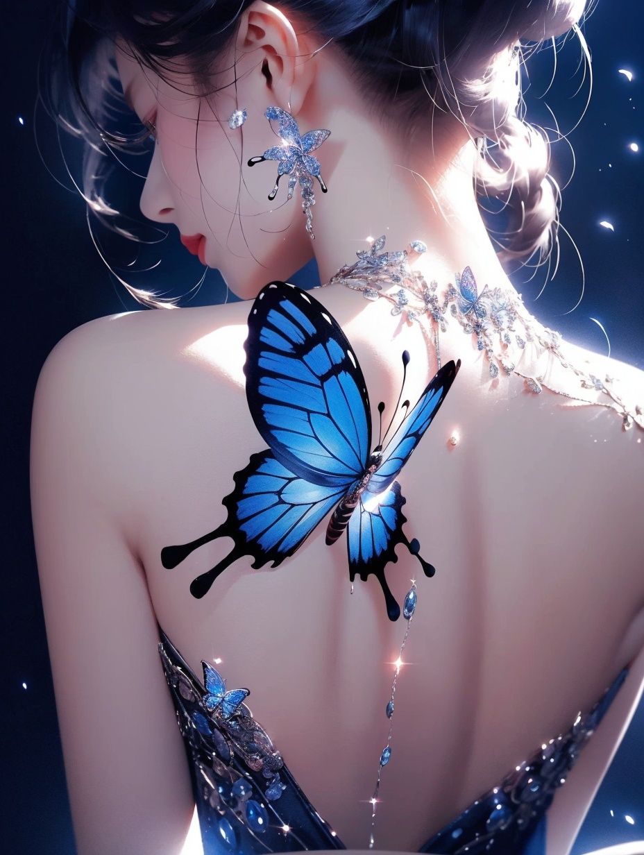  Best quality, 8k,cg,Back close-up,butterfly_print
