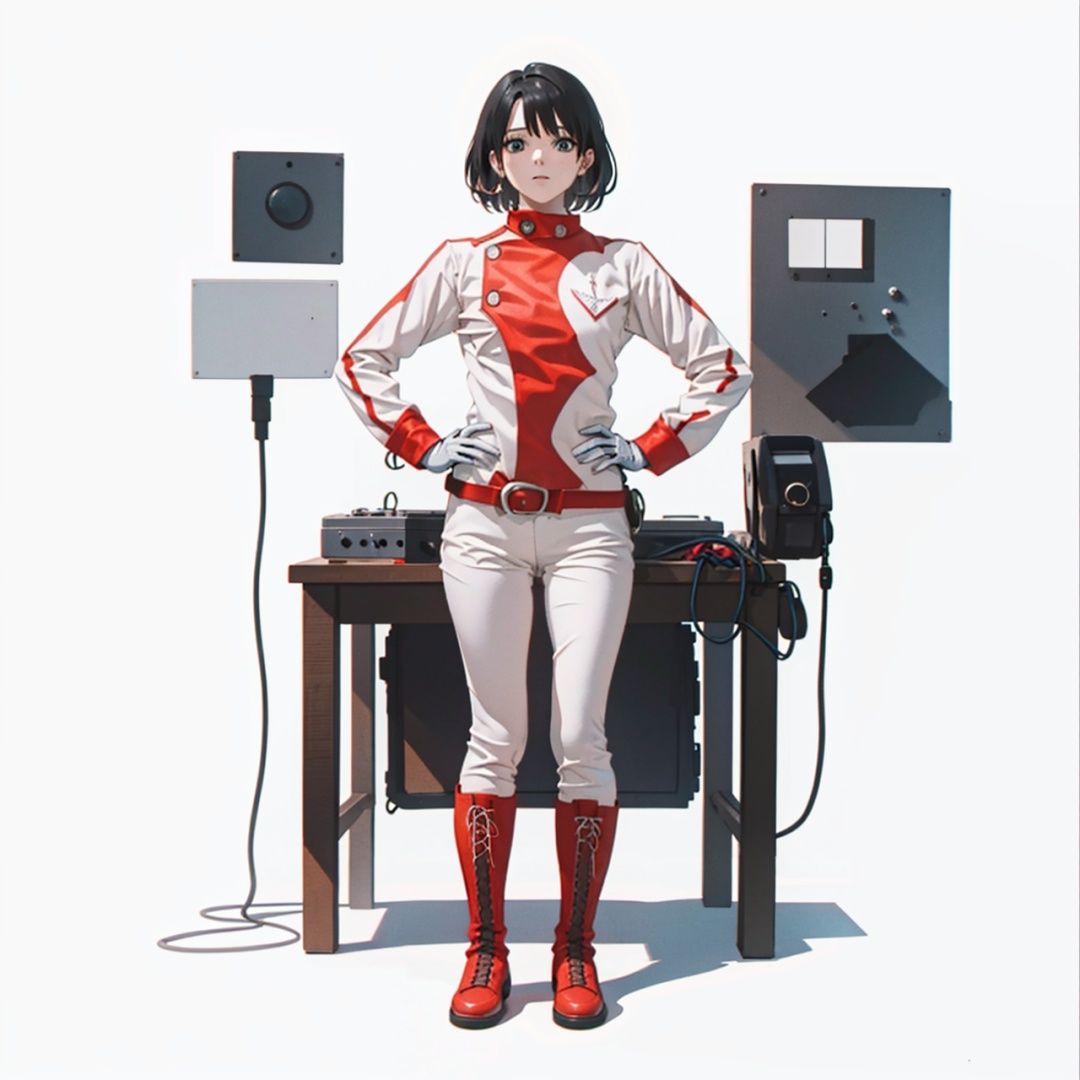 (masterpiece:1.3), (the best quality:1.2), (super fine illustrations:1.2), (Masterpiece), high quality, high detail,((white background:1.2)), looking at viewer, (SOLO:1.4),outline,,simple background,collar, choker,belt,boots,emblem,military uniform,logo,pants,armor,uniform,bodysuit,choker,belt pouch, jacket, collar, helmet, gloves, fingerless gloves, belt, logo