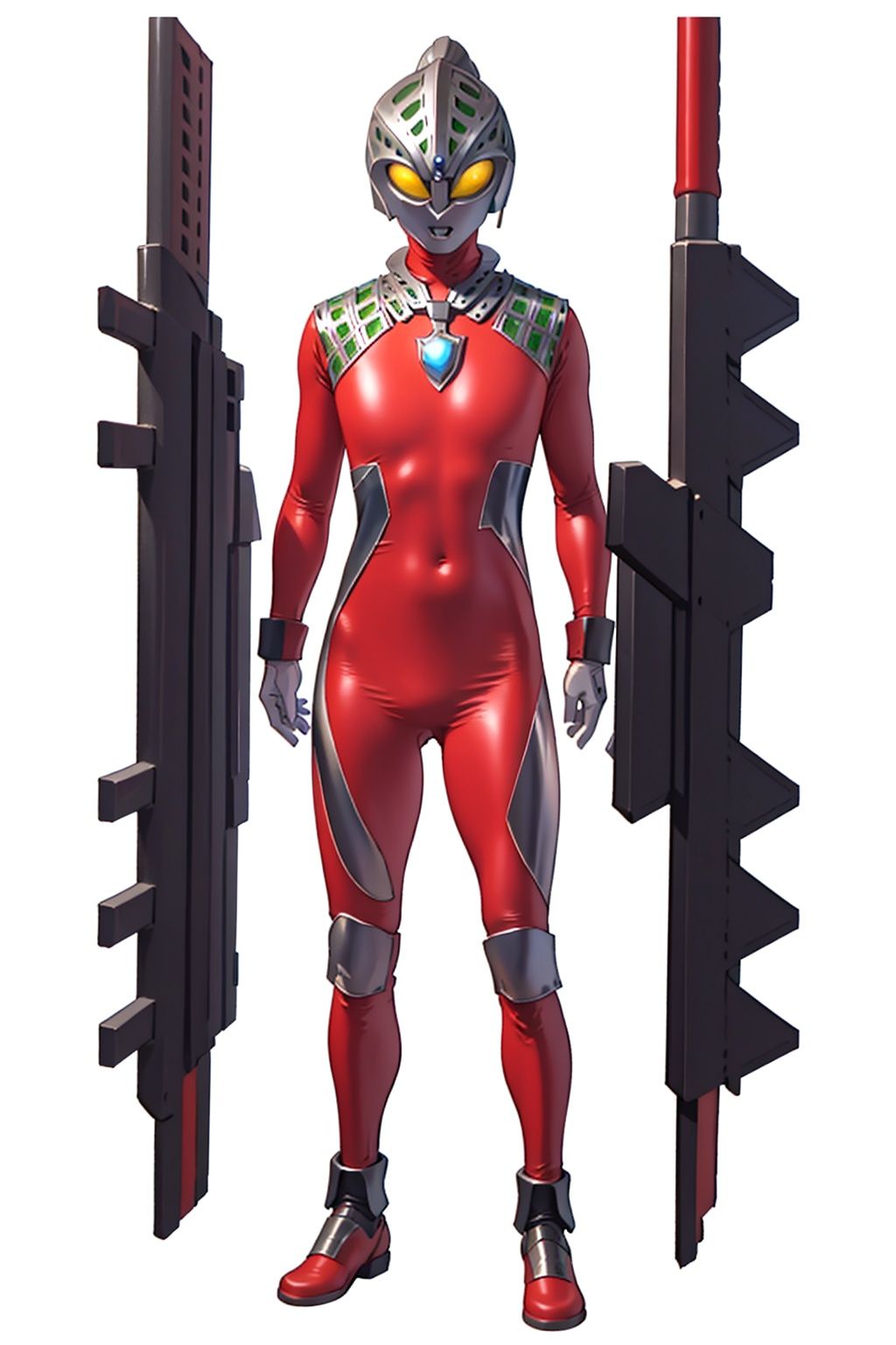 (masterpiece:1.3), (the best quality:1.2), (super fine illustrations:1.2), (Masterpiece), high quality, high detail,((white background:1.2)), looking at viewer, (SOLO:1.4),outline,,simple background,glowing, armor,helmet,red footwear,red tight-fitting,silver pattern on body,bodysuit,gem,plugsuit,mask,cover,logo,boots,gloves,red legwear,red gloves,red bodysuit,leather suit,latex