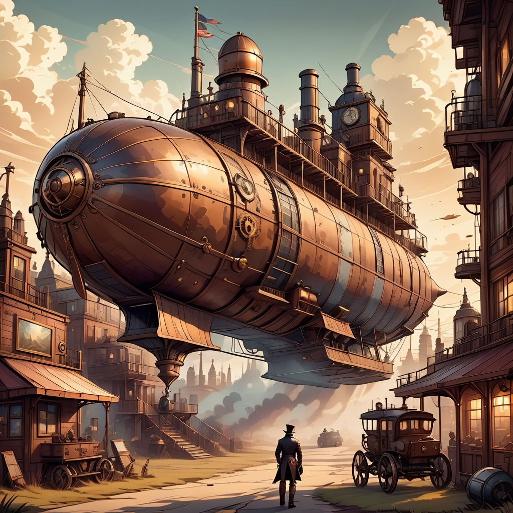 ((Picture a grand airship soaring through the skies in a steampunk-inspired world,  where gears and steam power fuel fanta...