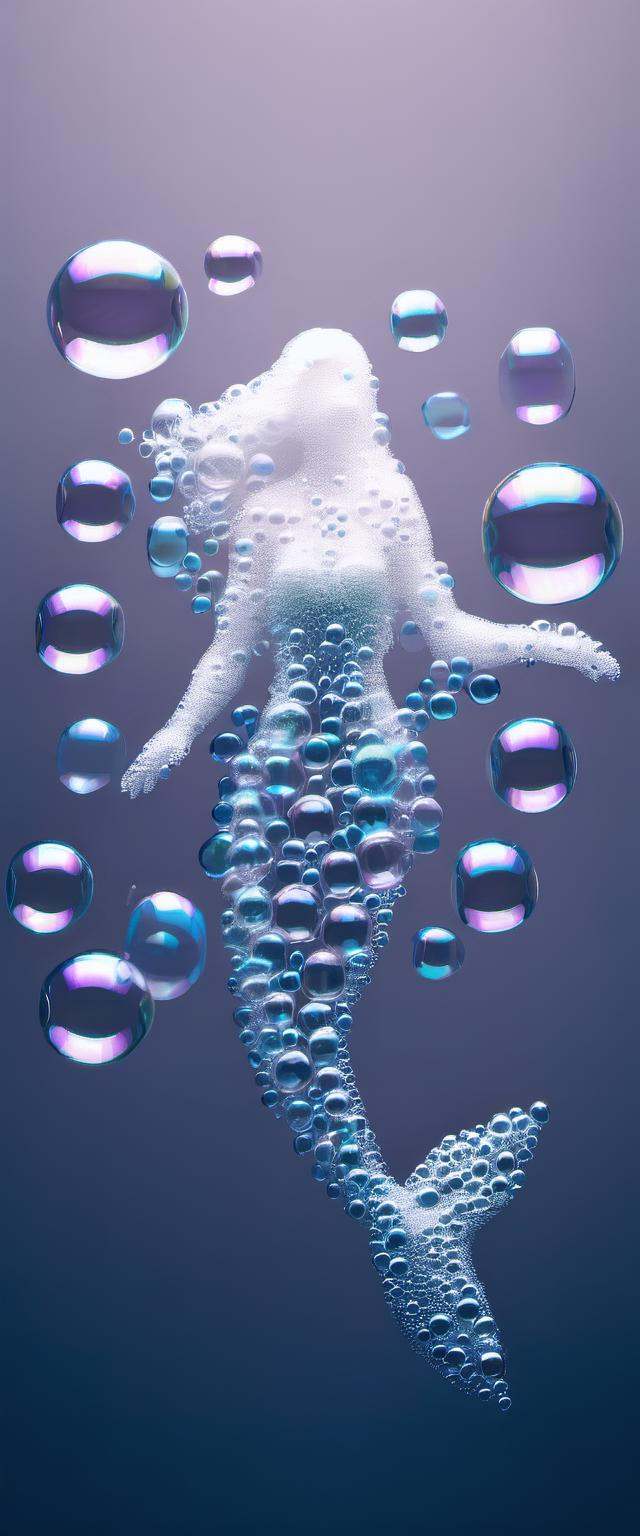 a mermaid made of soap bubbles floating,  blue background on Tensor.Art