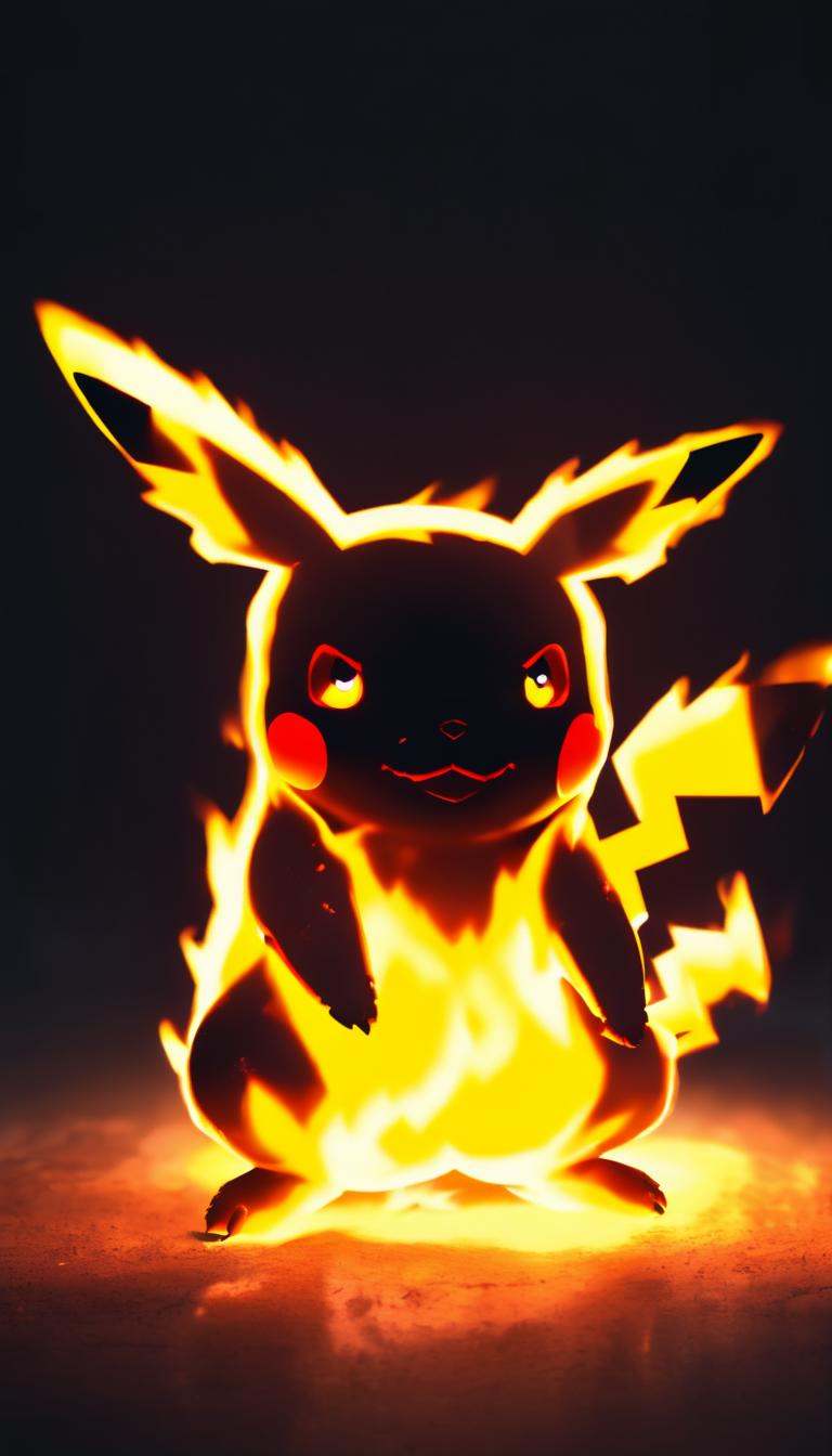 fire that looks like pikachu,  black background,  cinematic octane render 3D on Tensor.Art