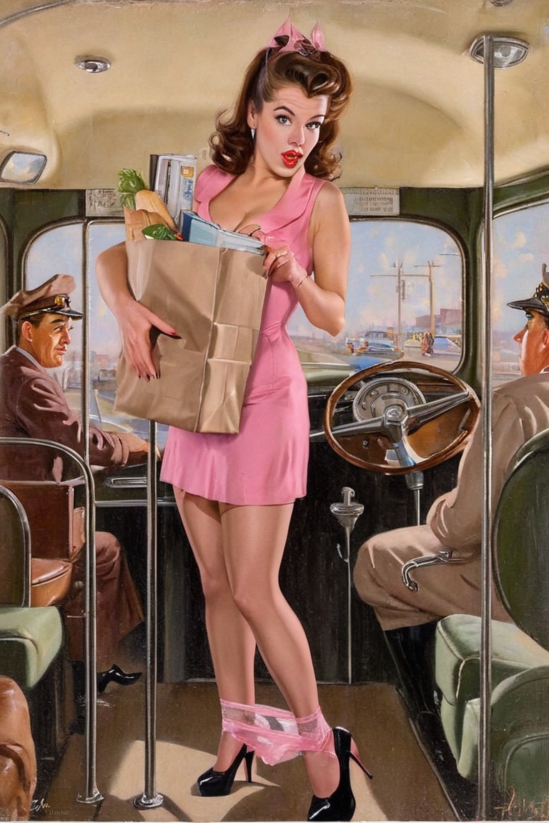 1950s pinup art oil painting,  artfrahm,  brown haired woman on Tensor.Art