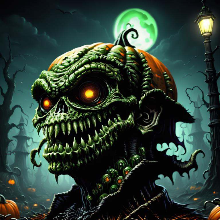 ((realistic,digital art)), (hyper detailed),h4l0w3n5l0w5tyl3DonML1gh7 Werewolf Hunter, Bone-chilling, Swamp Monster Slime, Haunted Streetlamps, Halloween Crafts,,  <lora:h4l0w3n5l0w5tyl3DonML1gh7_v1.2-000008:0.8>