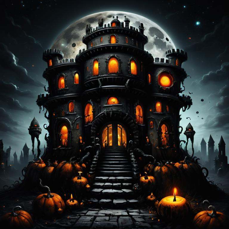 ((realistic,digital art)), (hyper detailed),h4l0w3n5l0w5tyl3DonML1gh7 Eerie Bone Art Princess Desolate Ruins Mummy Meatloaf Flickering Candles Creepy Laugh Moonlight Cauldrons Decorating Homes and Yards,  <lora:h4l0w3n5l0w5tyl3DonML1gh7_v1.2-000008:0.8>