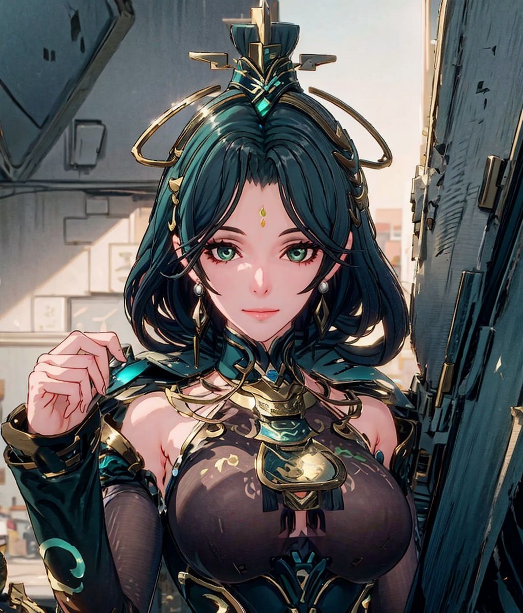 1girl, solo, breasts, green eyes, smile, braid, hair ornament, cleavage, detached sleeves, medium breasts, looking at viewer, multicolored hair,  braided bangs, grey hair, bangs, jewelry, long hair, feathers, earrings,yanmiaoXF,
(masterpiece:1.2), best quality, masterpiece, highres, original,ultra-detailed, illustration,extremely detailed wallpaper, perfect lighting,(extremely detailed CG:1.2), drawing, paintbrush, yanmiaoXF