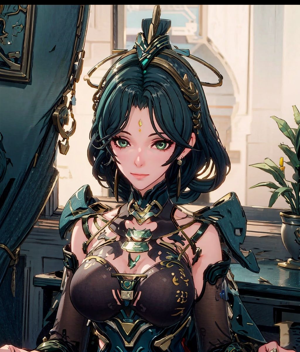 1girl, solo, breasts, green eyes, smile, braid, hair ornament, cleavage, detached sleeves, medium breasts, looking at viewer, multicolored hair,  braided bangs, grey hair, bangs, jewelry, long hair, feathers, earrings,yanmiaoXF,
(masterpiece:1.2), best quality, masterpiece, highres, original,ultra-detailed, illustration,extremely detailed wallpaper, perfect lighting,(extremely detailed CG:1.2), drawing, paintbrush, yanmiaoXF