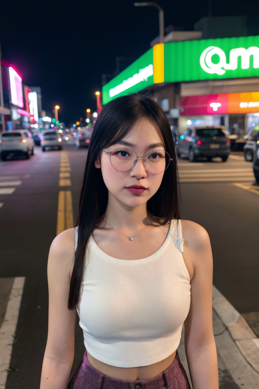 masterpiece, highest quality, extreme quality, Magenta clothes, street, upper body , babebiiie, glamour shot, seductive face,bam_15m