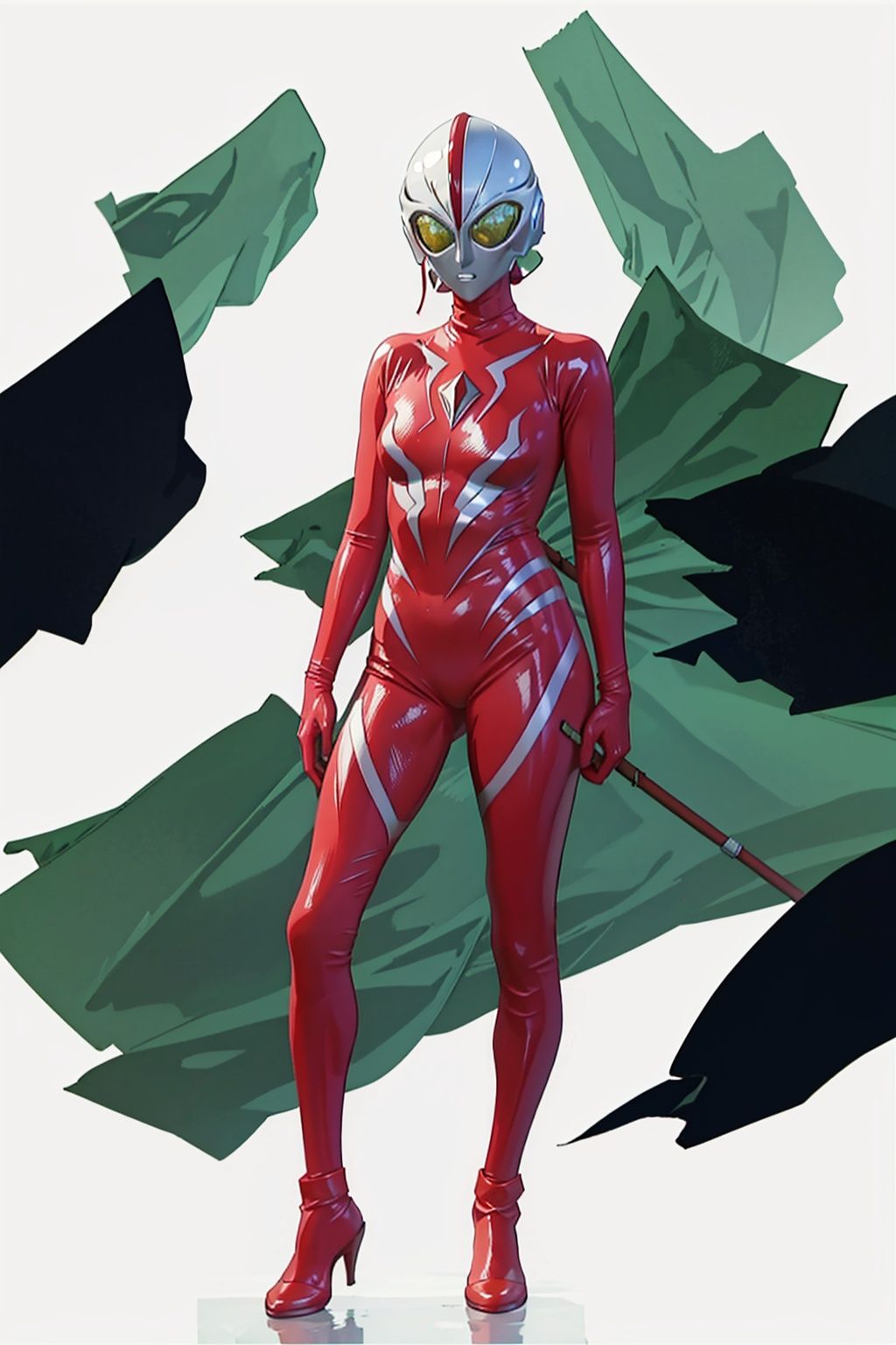  (masterpiece:1.3), (the best quality:1.2), (super fine illustrations:1.2), (Masterpiece), high quality, high detail,((white background:1.2)), looking at viewer, (SOLO:1.4),outline,,simple background,glowing, armor,helmet,red footwear,red tight-fitting,silver pattern on body,bodysuit,gem,plugsuit,mask,cover,logo,boots,gloves,red legwear,red gloves,red bodysuit,leather suit,latex