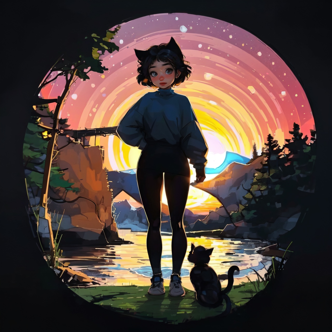 Circle Sora,  1 cat girl,  cute on Tensor.Art