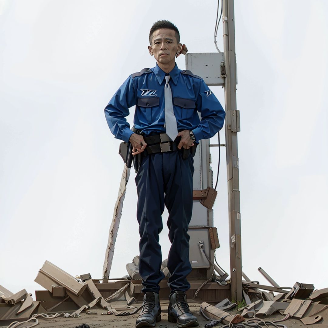 (masterpiece:1.3), (the best quality:1.2), (super fine illustrations:1.2), (Masterpiece), high quality, high detail,((white background:1.2)), looking at viewer, (SOLO:1.4),outline,,simple background,police uniform,belt pouch,emblem,military uniform,logo,belt,necktie, shoes, belt, suit, uniform, pants, shirt