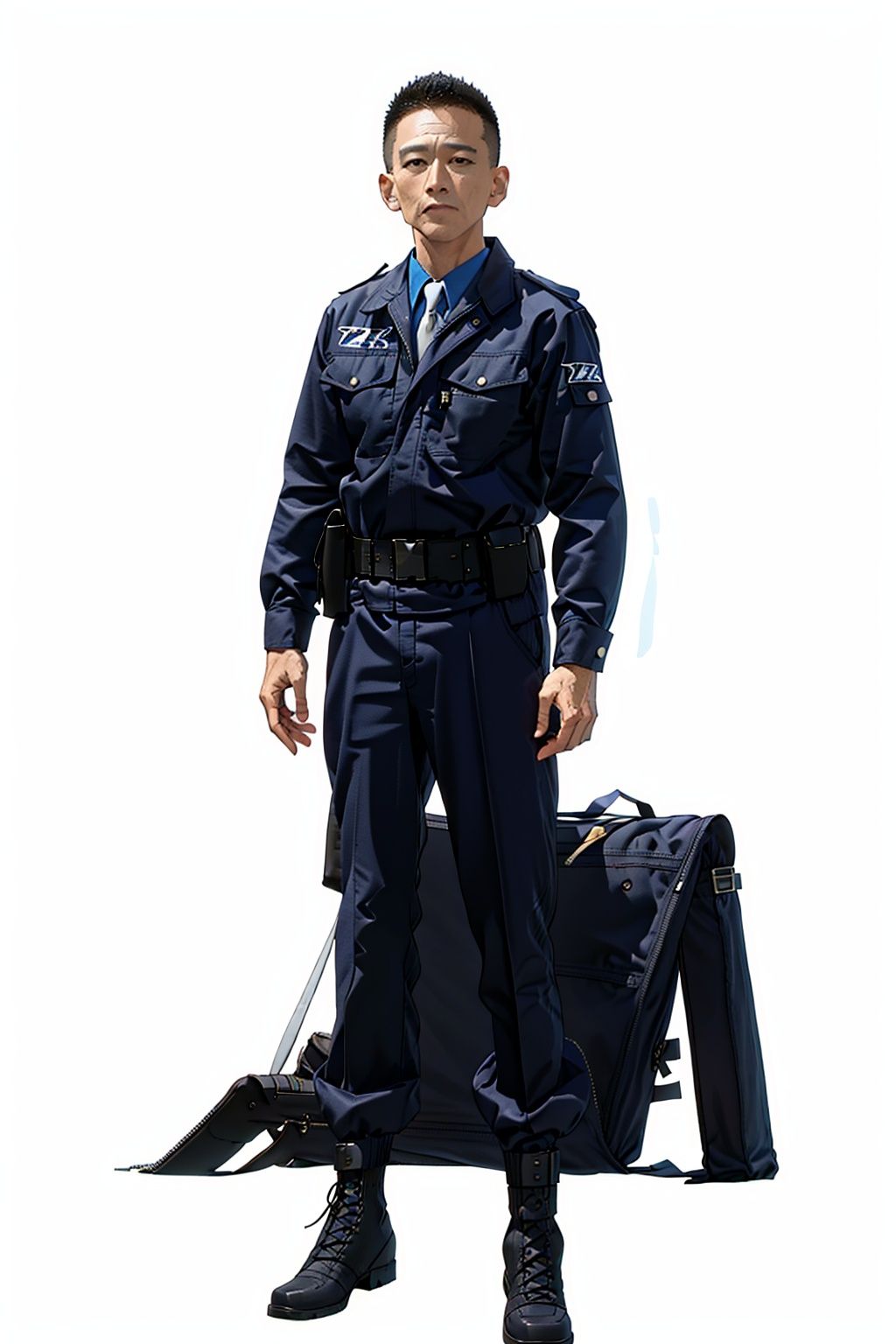  (masterpiece:1.3), (the best quality:1.2), (super fine illustrations:1.2), (Masterpiece), high quality, high detail,((white background:1.2)), looking at viewer, (SOLO:1.4),outline,,simple background,necktie, police uniform, uniform,collar, belt,boots,emblem,military uniform,logo,pants,armor,uniform,bodysuit,choker,belt pouch, jacket, collar