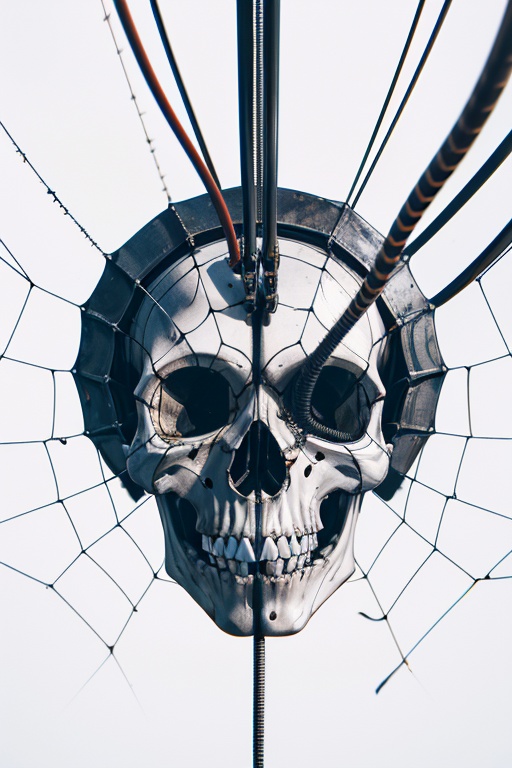color tubes and wires mechanical,  sliced skull in the midle,  in the style of bb3l15 (over white background) on Tensor.Art