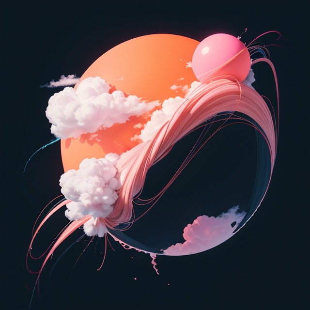 a orange soft pink sphere with clouds and tendrills over black background in the style of bb3l15 on Tensor.Art