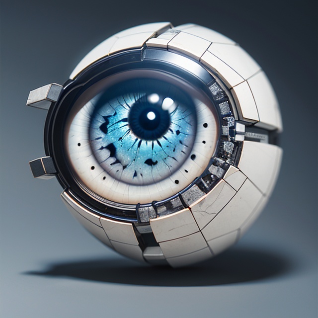 a transparent blue and black fracture ellipse eye over a soft grey background in the style of bb3l15 on Tensor.Art