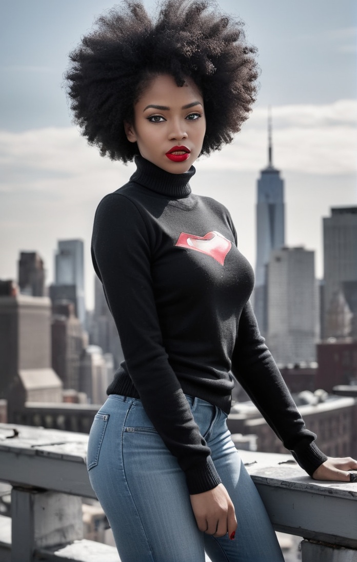 indy comic book art,  black and white with red accents,  african american woman on Tensor.Art