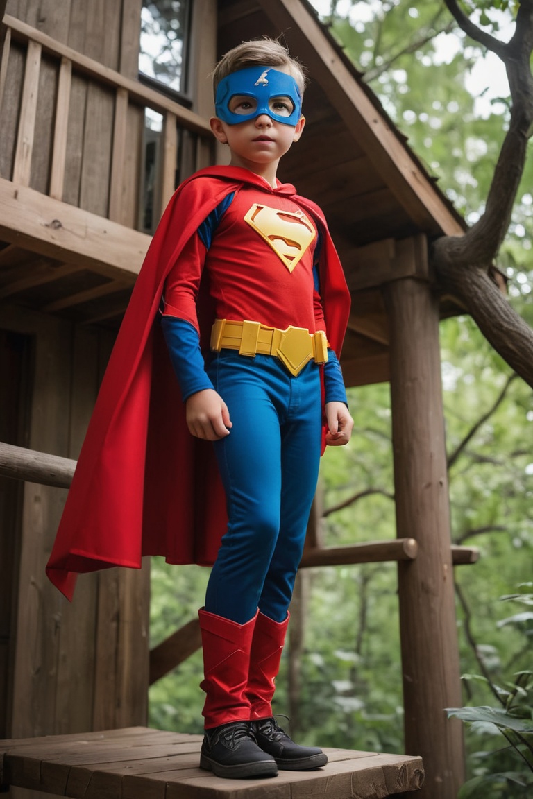 a boy child dressed up as at home superheroes,  superhero mask,  cape on Tensor.Art