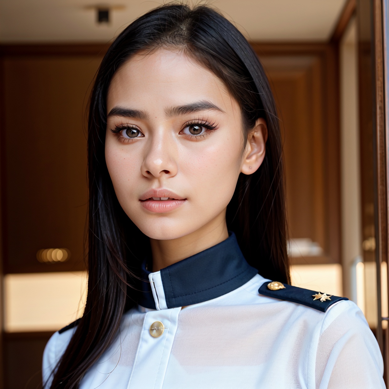 arafed woman in uniform saluting for the camera,  extremely beautiful face,  beautiful girl model on Tensor.Art