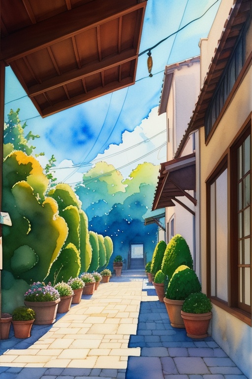 light watercolor,  outside of a coffeeshop,  bright on Tensor.Art