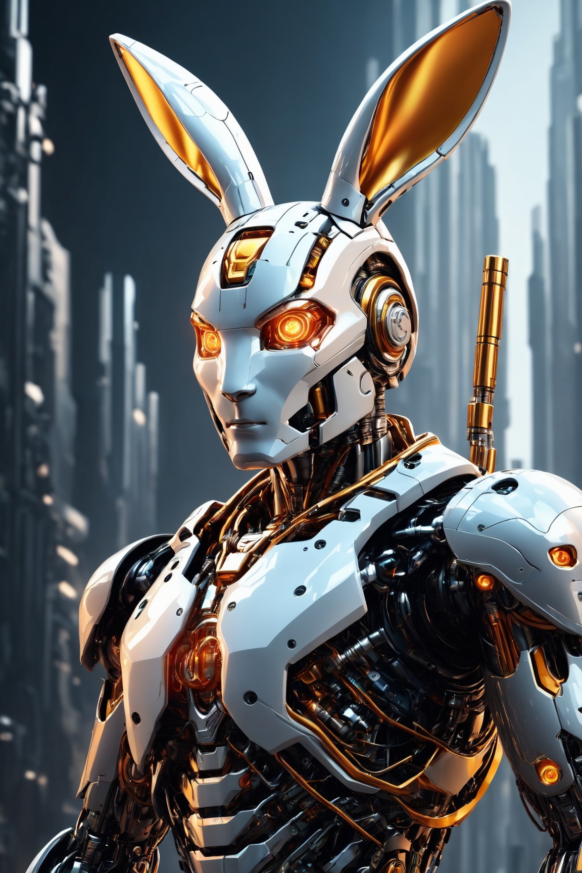 Create an (8K,  high-definition resolution) vector illustration of a (male cyborg) in a (standing position). The compositi...