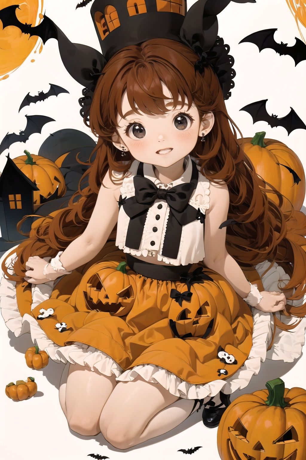  Best quality,16k,cg,pumpkin,White background,bat,castle,Pumpkin buns,hat