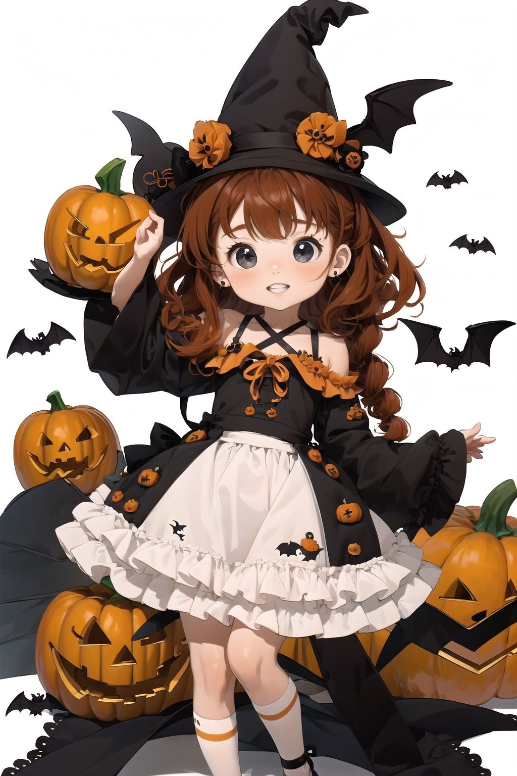  Best quality,16k,cg,pumpkin,White background,bat,castle,Pumpkin buns,hat