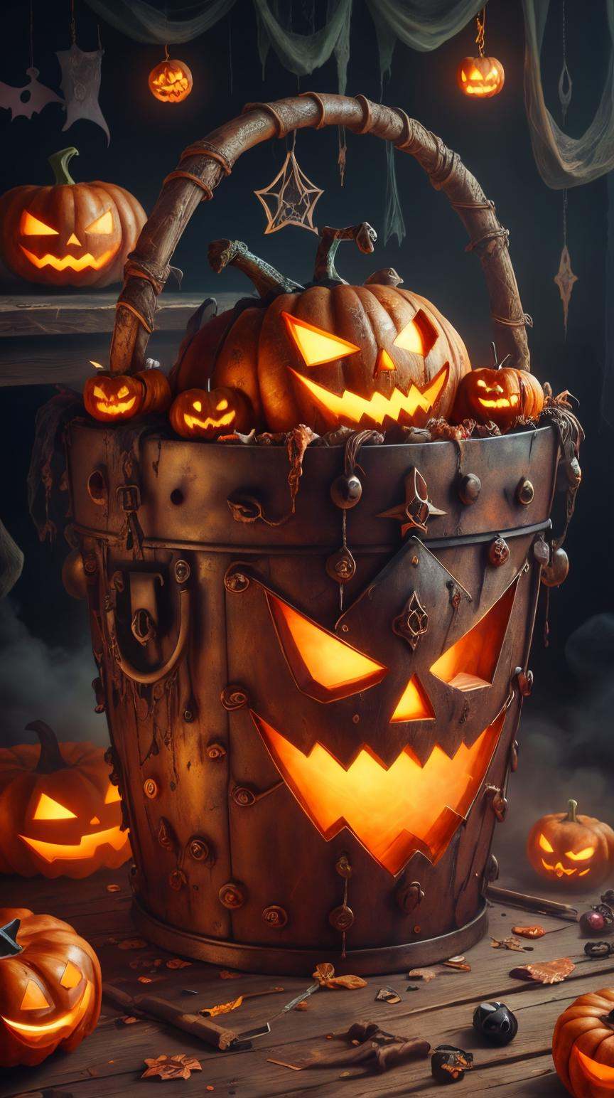 RAW Photo of HalloweenGlowStyle Copper Bucket on Tensor.Art