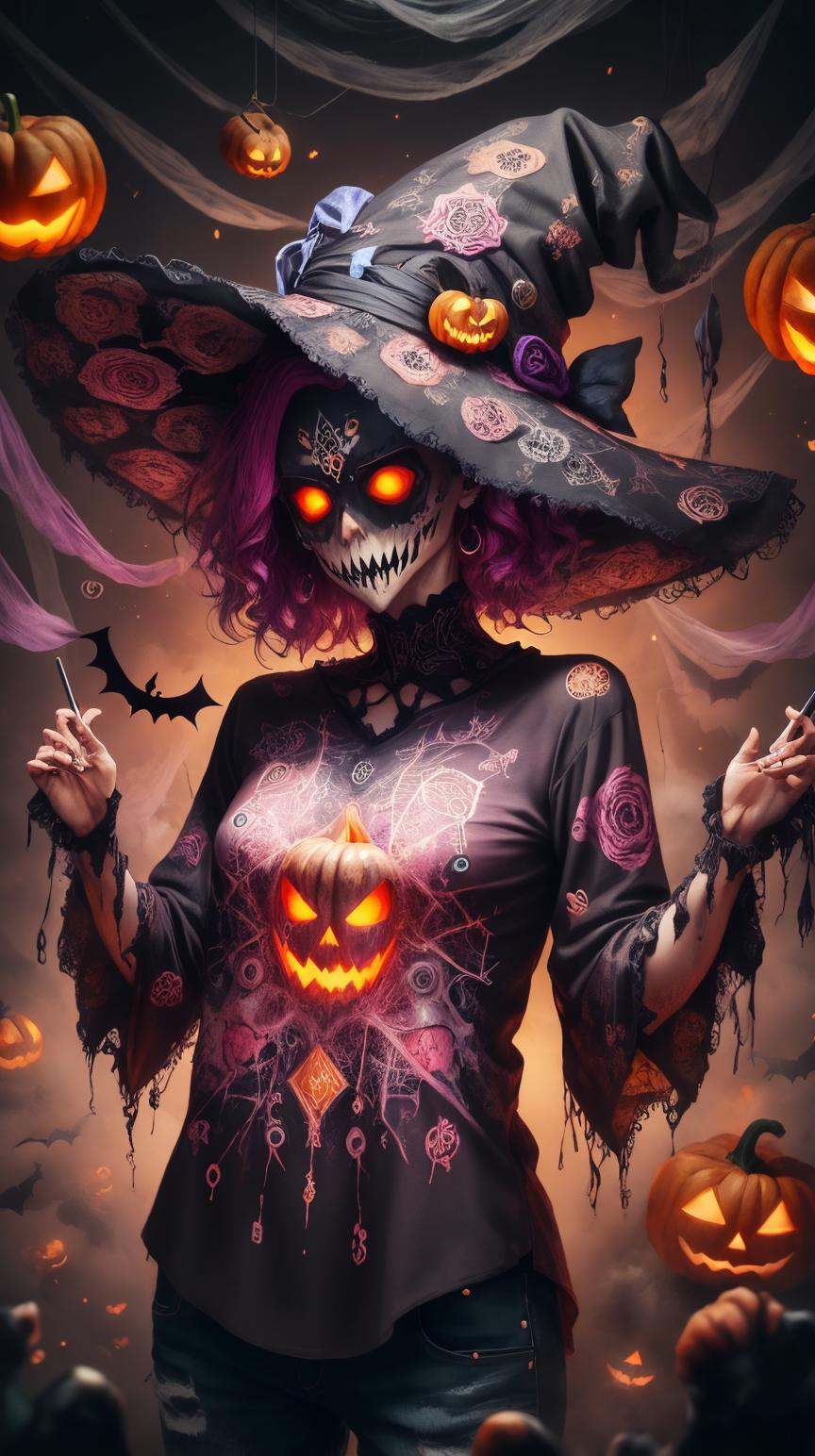 RAW Photo of HalloweenGlowStyle Magenta Shirts on Tensor.Art