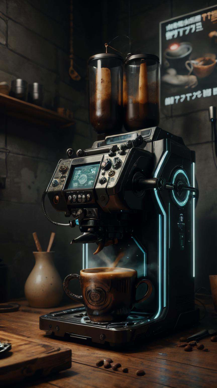 RAW Photo of C7b3rp0nkStyle coffee machine,  cyberpunk style,  photorealistic on Tensor.Art