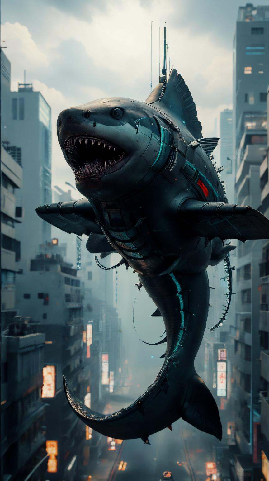 RAW Photo of C7b3rp0nkStyle shark,  cyberpunk style,  photorealistic on Tensor.Art