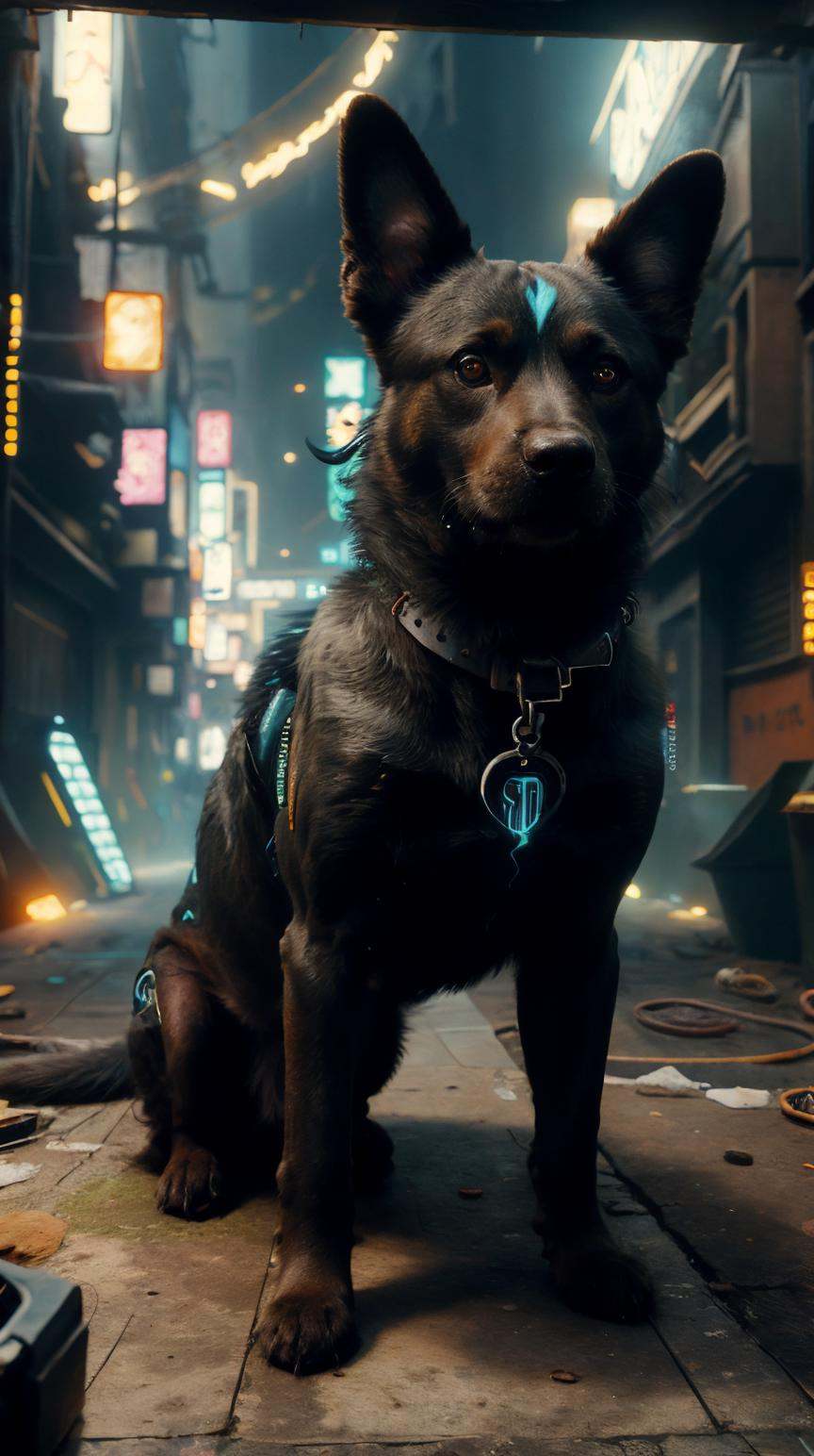 RAW Photo of CyberpunkWorld dog body,  cyberpunk style,  photorealistic on Tensor.Art