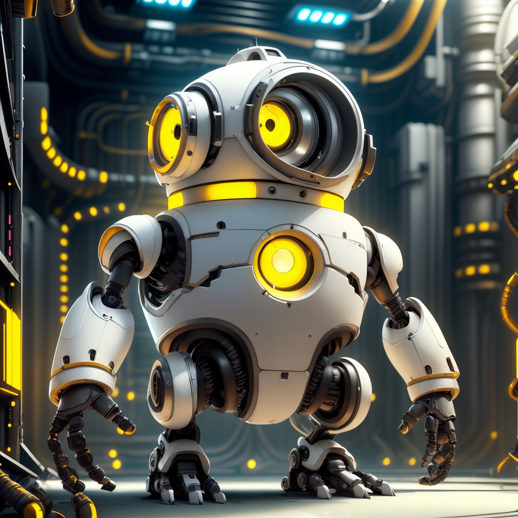 MinionStyle parallax datacenter server room single mono colossus white rusty android robosaurus artstation cinematic detai...