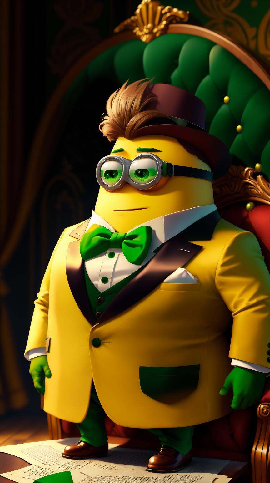 MinionStyle Green gentleman in a polka dot tuxedo with a giant velvet bow tie on Tensor.Art