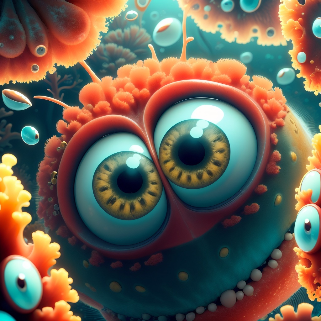 MinionStyle coral feeding on microscopic plankton during nocturnal hours in reef on Tensor.Art