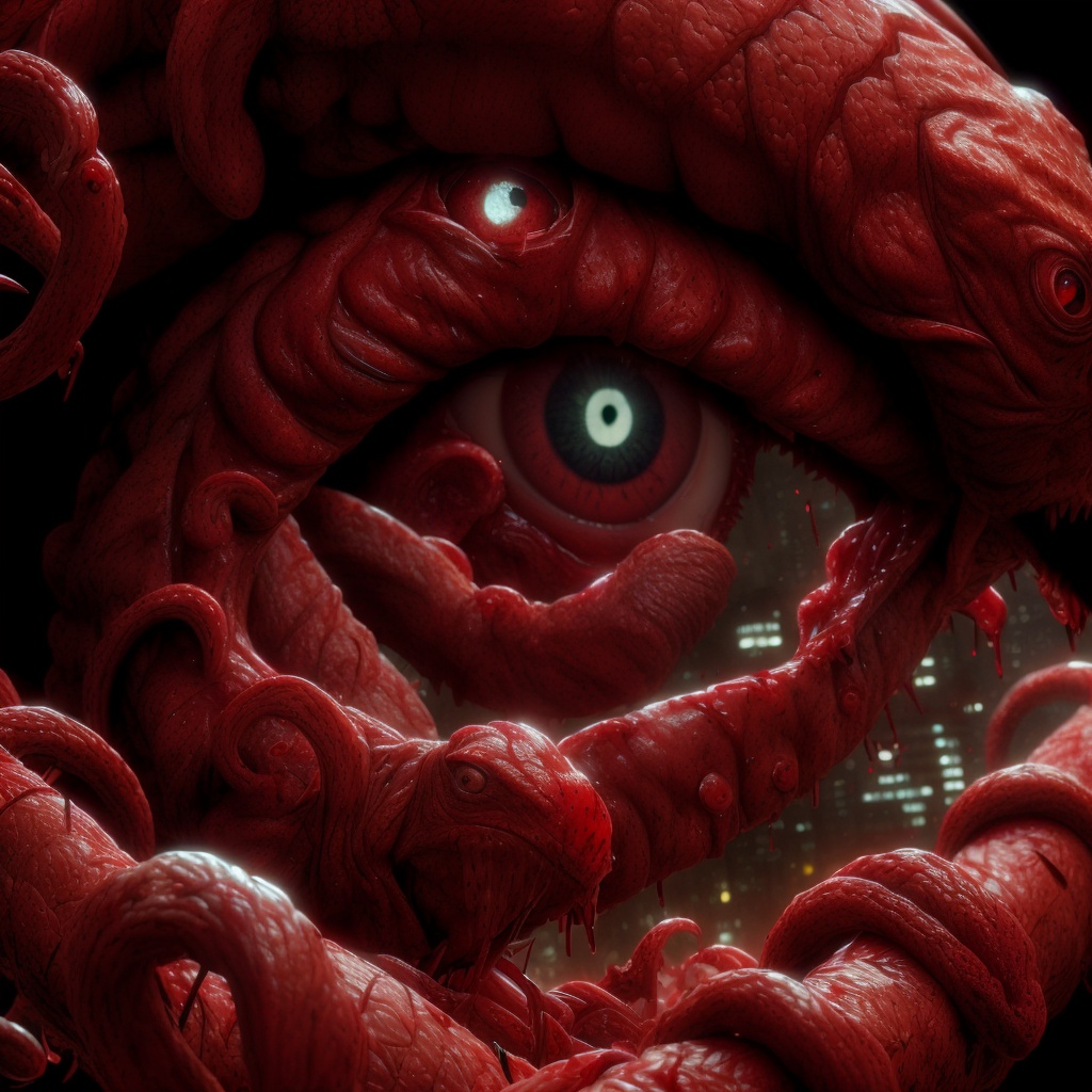 CarnageStyle,  ,  close-up of a chameleon's eye reflecting a bustling cityscape on Tensor.Art