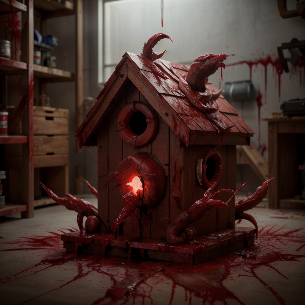 CarnageStyle,  ,  crafting a wooden birdhouse in a garage workshop on Tensor.Art