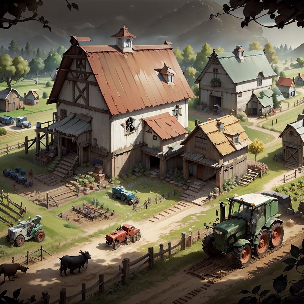 Mahogany two-tone color WhiteboxStyle,  Farm Life Puzzle Quest: Crop planting,  animal tending on Tensor.Art