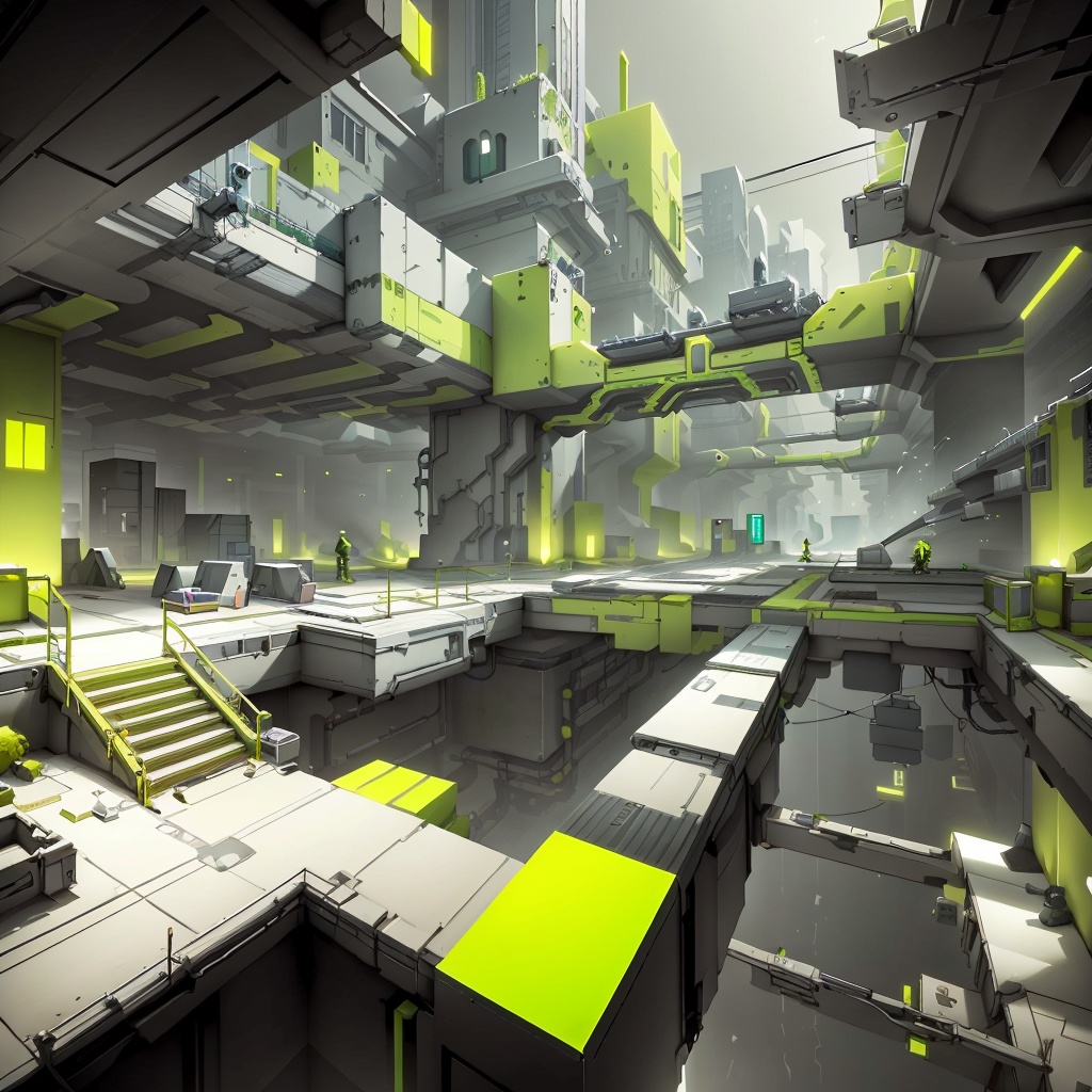 Chartreuse_green two-tone color WhiteboxStyle,  Modern Skyscraper Heist: Glass elevators,  laser security on Tensor.Art