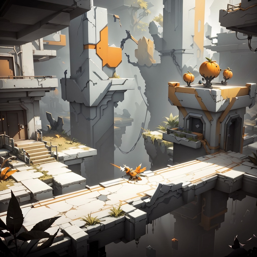 Tangerine two-tone color WhiteboxStyle,  Virtual Reality Game World: Level designing,  avatar customization on Tensor.Art